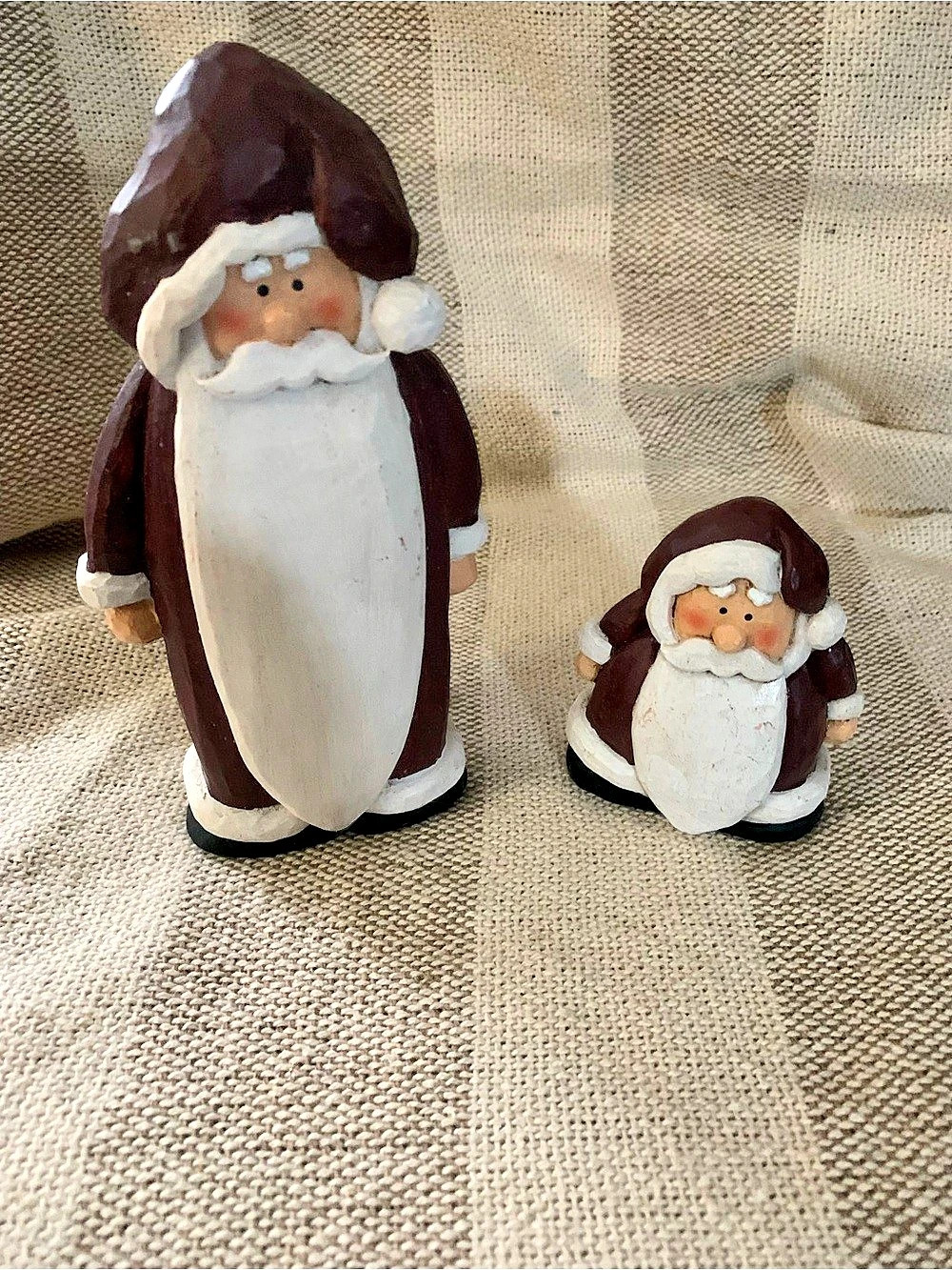 Santa Claus Figurine Set Brown & White Like New